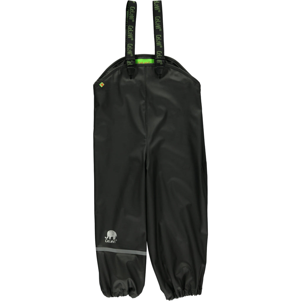 Bibbed Rain Pants: Black (110-130cm) Gear  at Biddle and Bop