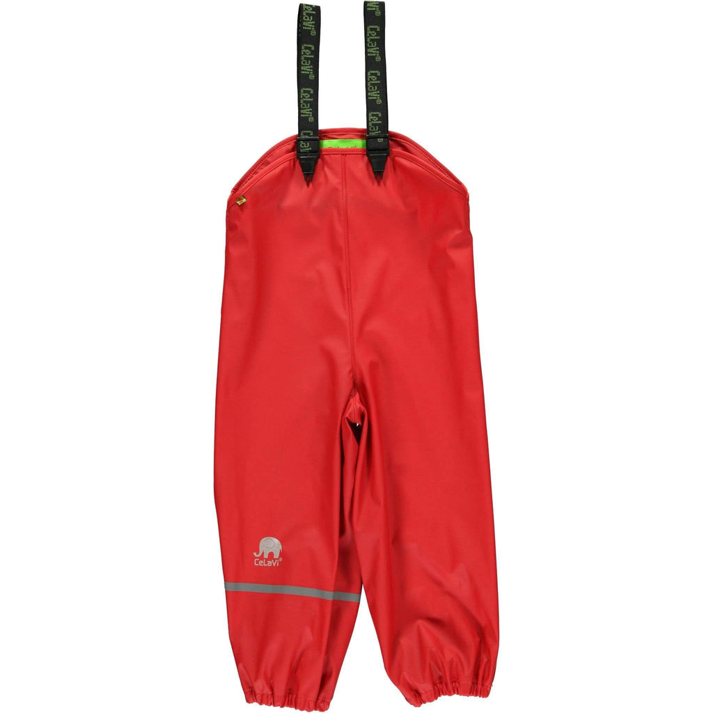 Bibbed Rain Pants: Red (70-100cm) Gear  at Biddle and Bop