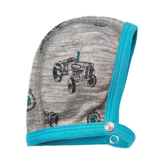 Merino Wool/Bamboo Blend Pilot Cap: Blue Tractors