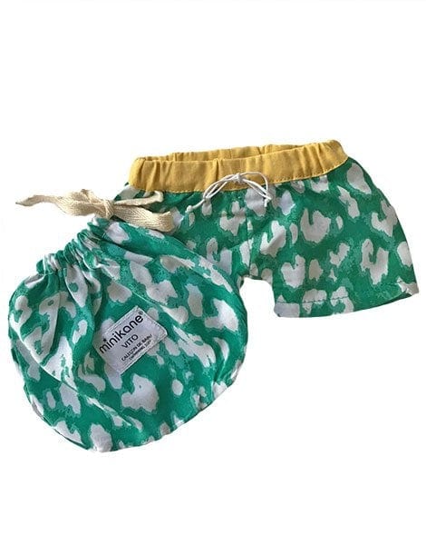 Minikane Doll Cotton Swim Trunks: Green Leopard