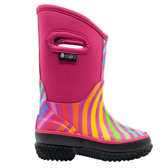 Neoprene Rain/Snow Boots: Rainbow Stripes (Pink Base)