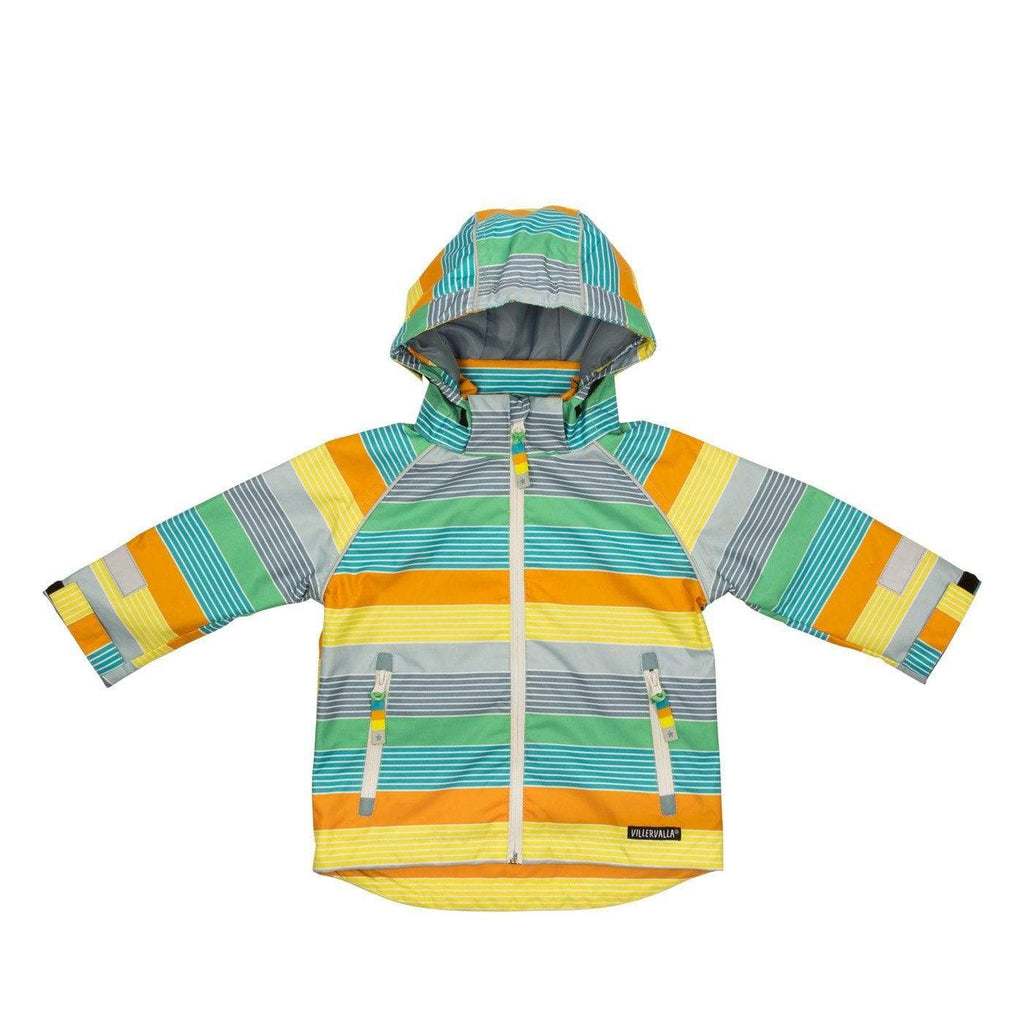 Shell Waterproof Breathable Jacket: Rainbow Stripe Raven Gear  at Biddle and Bop