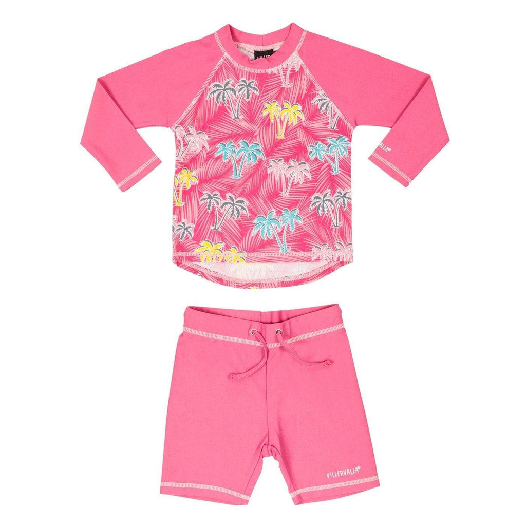 UV Swim Top and Shorts Set: Palm Tree Flamingo Clothing  at Biddle and Bop