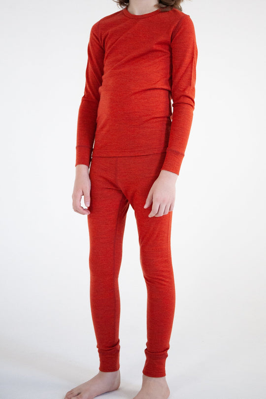 Kids Merino Base Layer Set: Red Clay
