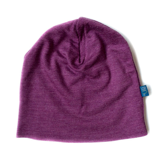 Adult Merino Wool & Silk Beanie: Plum
