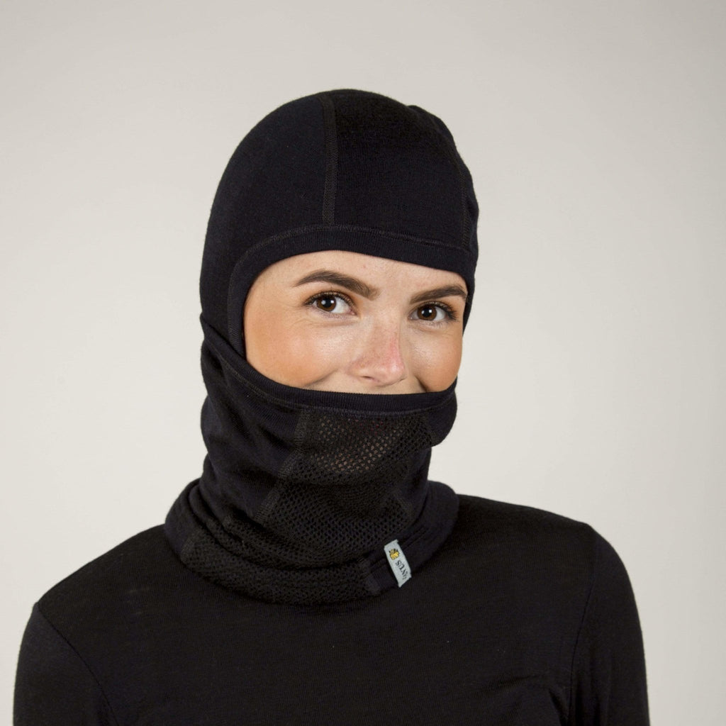 Adult Merino Wool Balaclava: Black - Biddle and Bop-Balaclavas and Tube Scarves-Janus