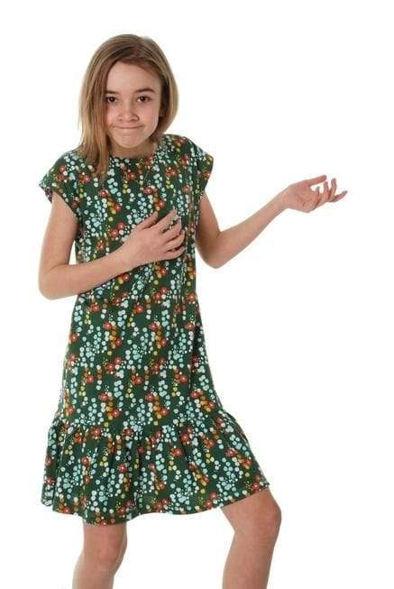 Cap Sleeve Dress: Small Flower Green Clothing  at Biddle and Bop