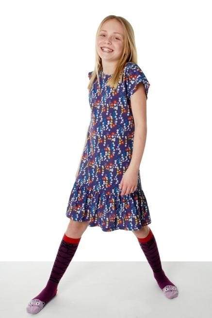 Cap Sleeve Dress: Small Flower Purple Clothing  at Biddle and Bop