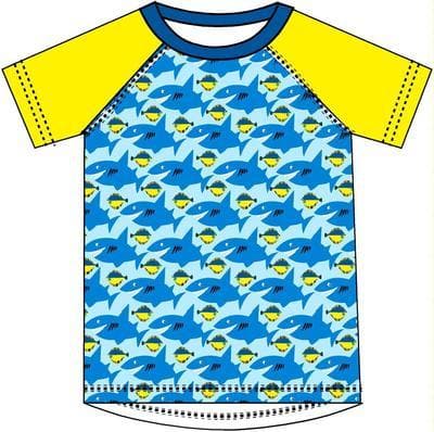 Short Sleeve Raglan Tee: Sharky Sky Blue Clothing  at Biddle and Bop