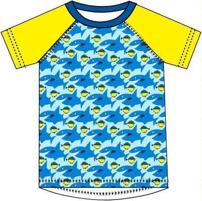 Short Sleeve Raglan Tee: Sharky Sky Blue Clothing  at Biddle and Bop