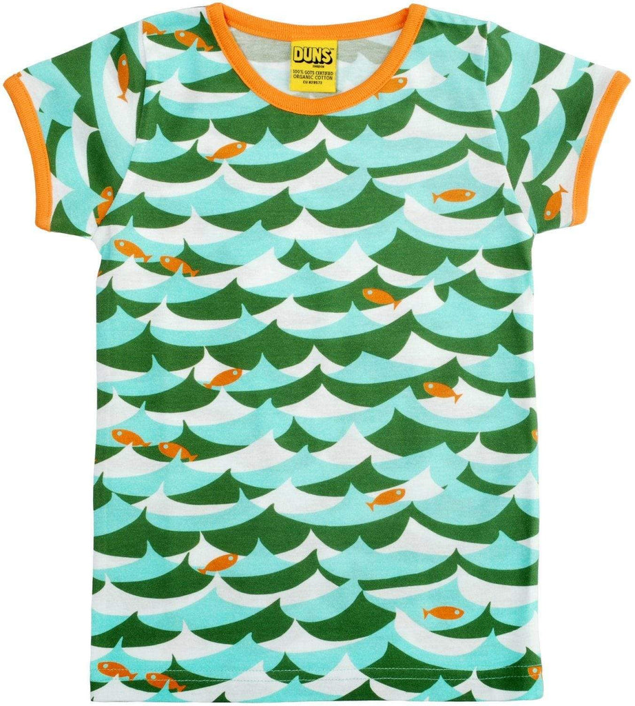 Short Sleeve Top: Jumping Fish Green Clothing  at Biddle and Bop