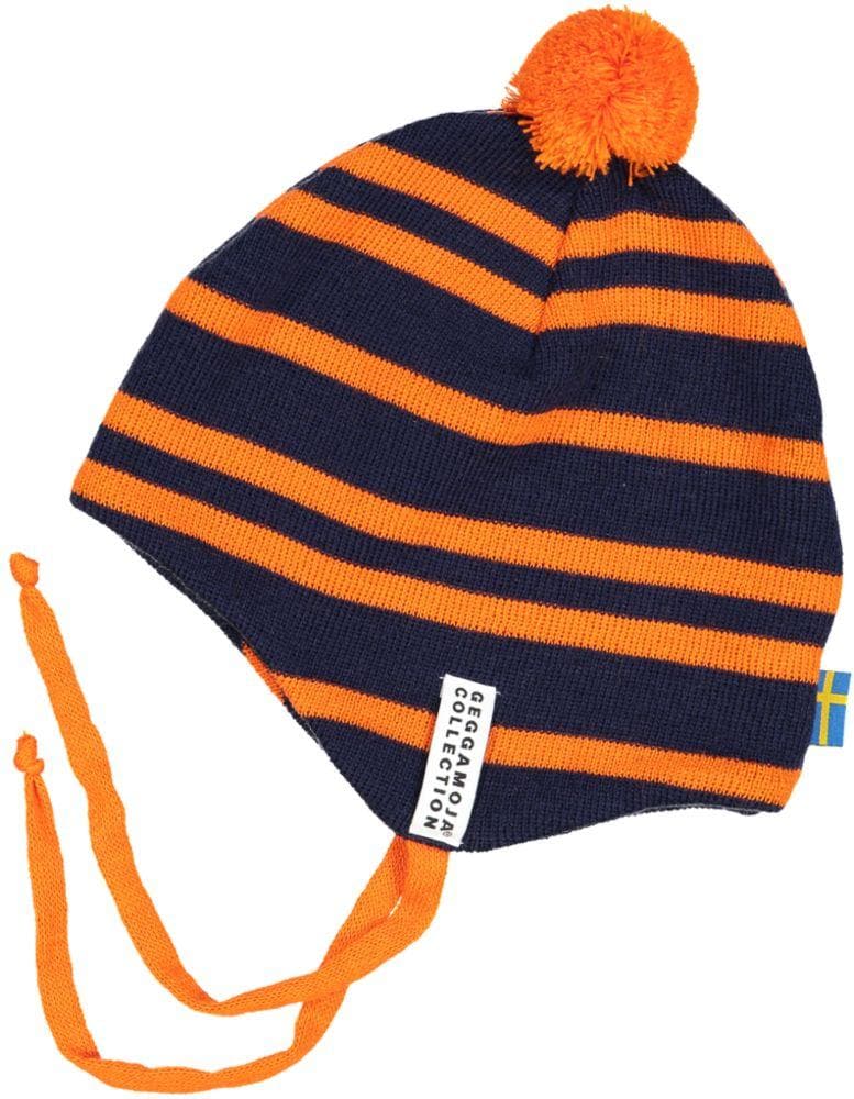 Knit Earflap Hat: Navy Orange Stripe Hats  at Biddle and Bop