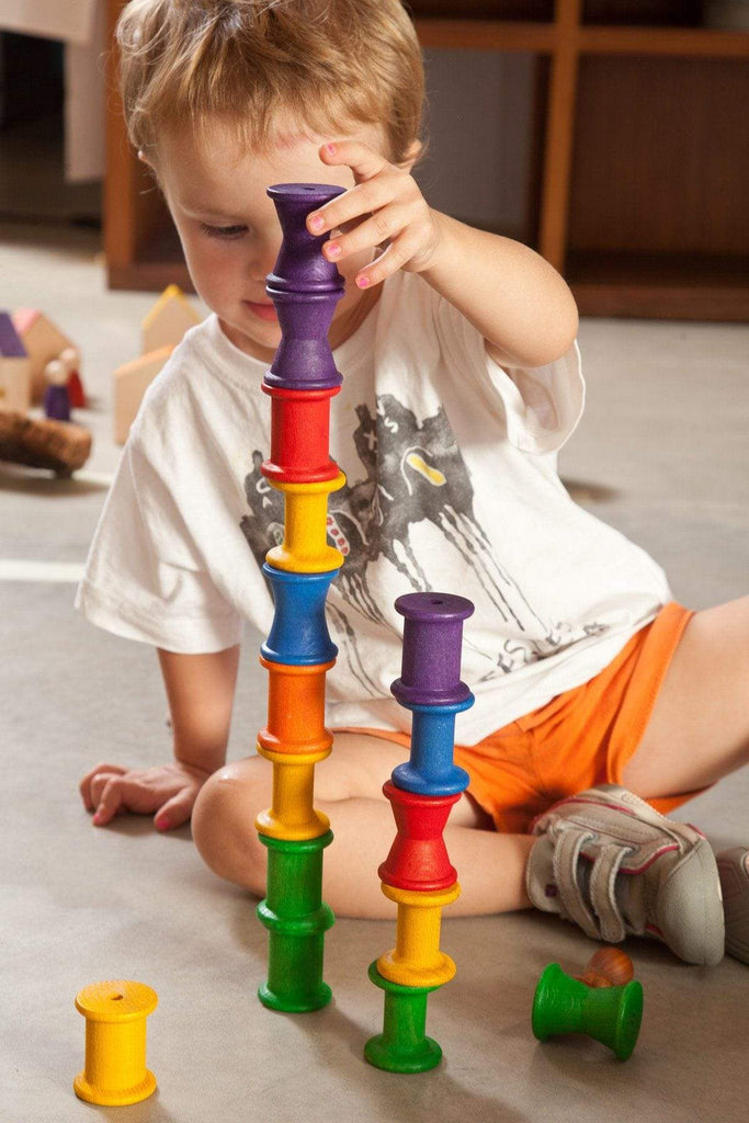 Loose Parts by Grapat: Colored Stacking Spools Toys  at Biddle and Bop