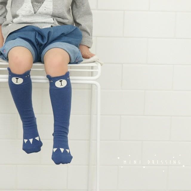 Bear Knee Socks: Blue Socks  at Biddle and Bop
