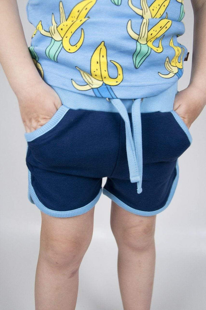 Retro Running Shorts: Blue / Light Blue Clothing  at Biddle and Bop