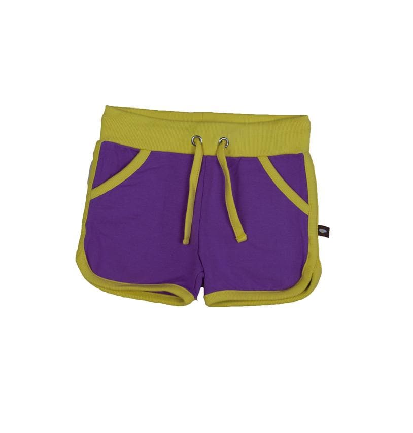 Retro Running Shorts: Purple / Yellow Clothing  at Biddle and Bop