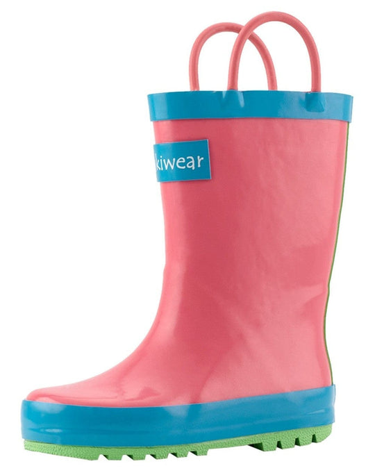 Loop Handle Rain Boots: Pink Blue & Green Neon