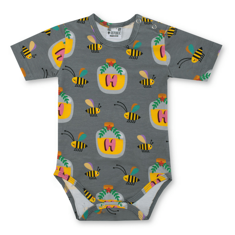 Hi Honey Organic Short Sleeve Baby Body Suit Clothing  at Biddle and Bop