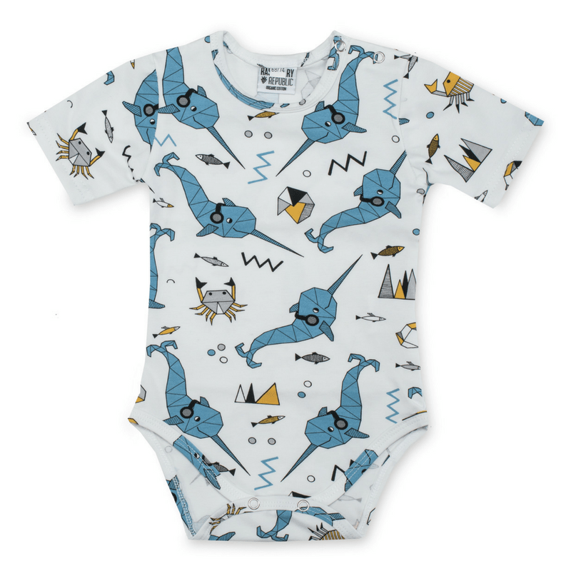 Ocean Sounds Organic Short Sleeve Baby Body Suit Clothing  at Biddle and Bop