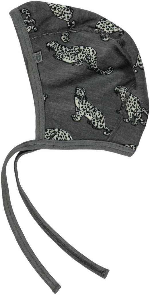 Wool and Cotton Baby Helmet: Leopard Grey Pilot Cap Fleece and Woolies  at Biddle and Bop