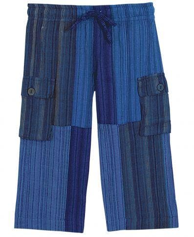 Patchwork Cotton Pants: Blues