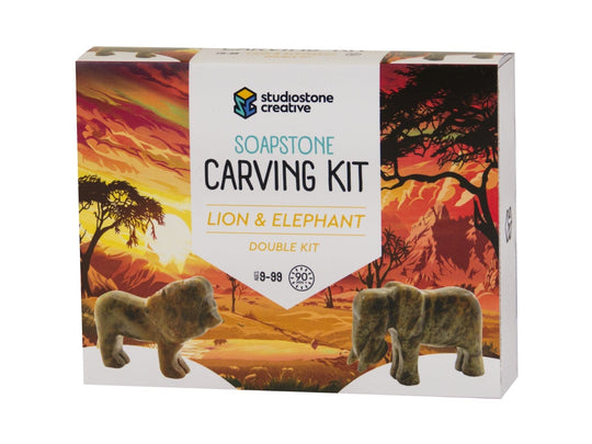 Soapstone Carving Kit: Lion and Elephant