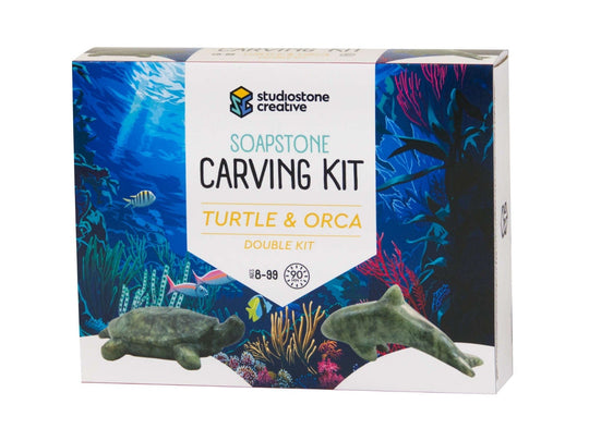 Soapstone Carving Kit: Turtle & Orca