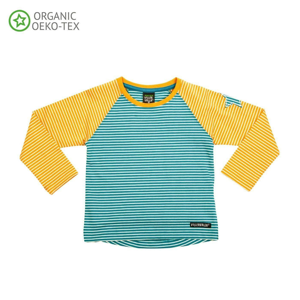 Long Sleeve Tshirt Stripes Lake/Tangerine Clothing  at Biddle and Bop