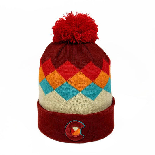 Winter Beanie: Argyle Red Rainbow